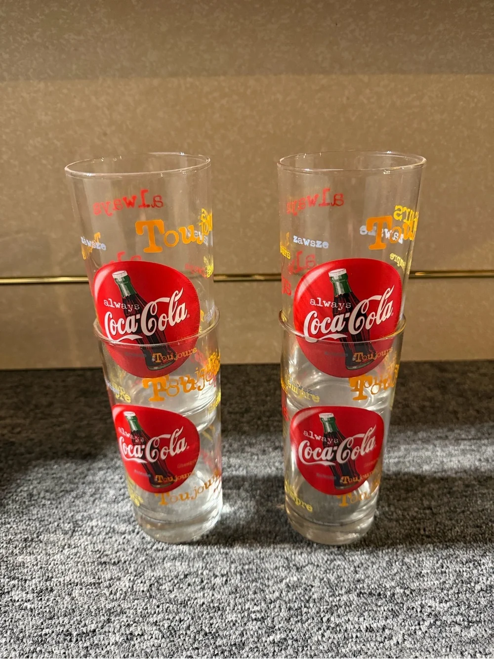 1990 Coca-Cola Vintage Glasses Set with Red Logo (Set of 4)